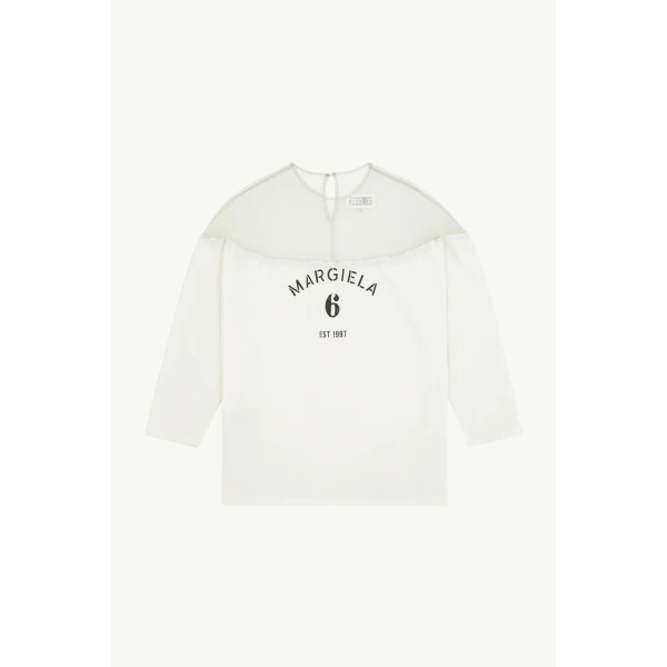 MM6 Maison Margiela Mannequin Print Jersey Top in White, view 6 | T-shirts | Luxury Shoes 