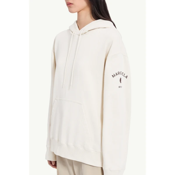 MM6 Maison Margiela Mannequin-Print Sweatshirt in Ecru, view 5 | Hoodies | Luxury Shoes 