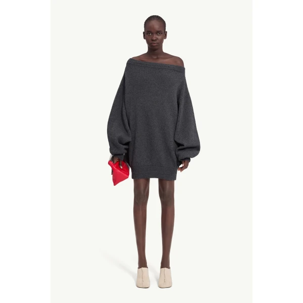 MM6 Maison Margiela Merino Wool Knitted Dress in Dark Grey, view 2 | Mini Dresses | Luxury Shoes 