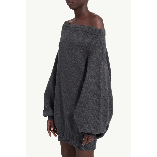 MM6 Maison Margiela Merino Wool Knitted Dress in Dark Grey, view 5 | Mini Dresses | Luxury Shoes 