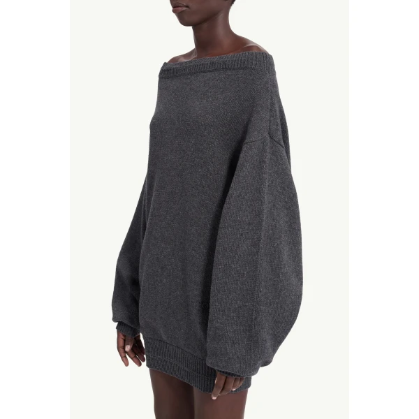 MM6 Maison Margiela Merino Wool Knitted Dress in Dark Grey, view 6 | Mini Dresses | Luxury Shoes 