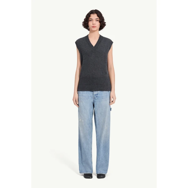 MM6 Maison Margiela Merino Wool Knitted Gilet in Dark Grey, view 2 | Sweaters | Luxury Shoes 