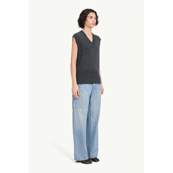MM6 Maison Margiela Merino Wool Knitted Gilet in Dark Grey, view 3 | Sweaters | Luxury Shoes 