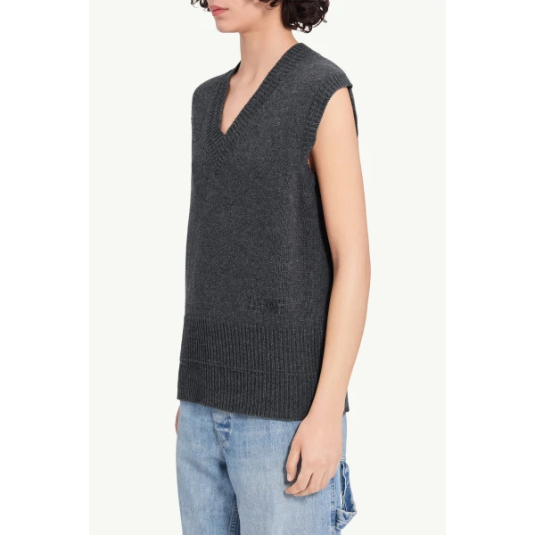 MM6 Maison Margiela Merino Wool Knitted Gilet in Dark Grey, view 4 | Sweaters | Luxury Shoes 