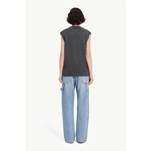 MM6 Maison Margiela Merino Wool Knitted Gilet in Dark Grey, view 5 | Sweaters | Luxury Shoes 