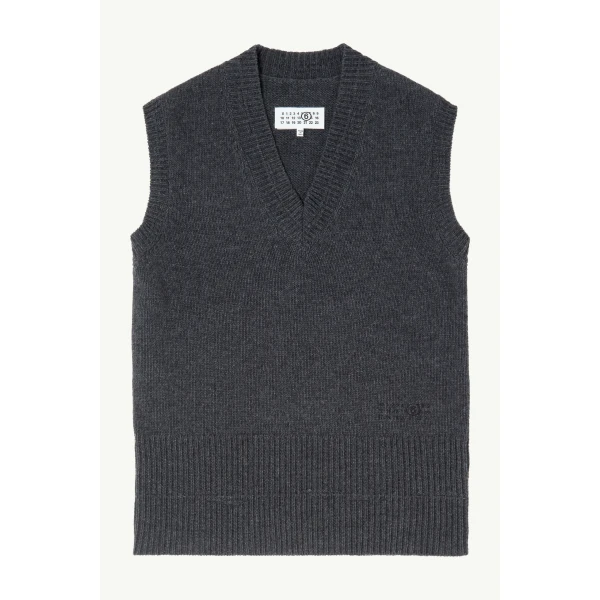 MM6 Maison Margiela Merino Wool Knitted Gilet in Dark Grey, view 6 | Sweaters | Luxury Shoes 