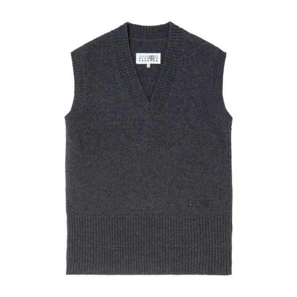 MM6 Maison Margiela Merino Wool Knitted Gilet in Dark Grey | Sweaters | Luxury Shoes 