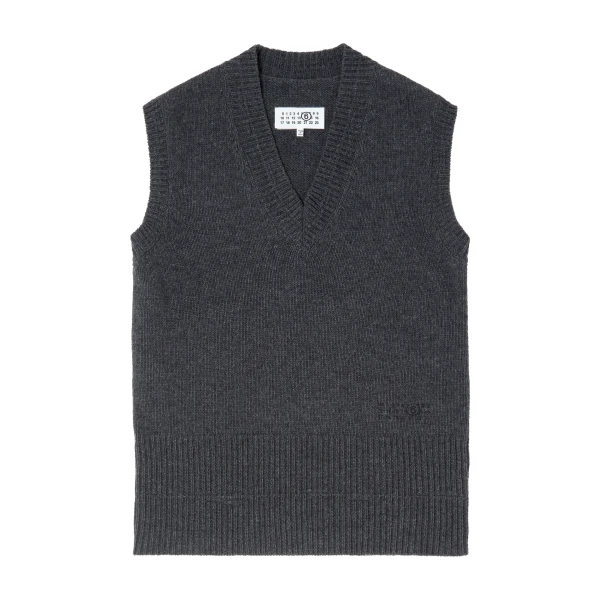 MM6 Maison Margiela Merino Wool Knitted Gilet in Dark Grey | Sweaters | Luxury Shoes 
