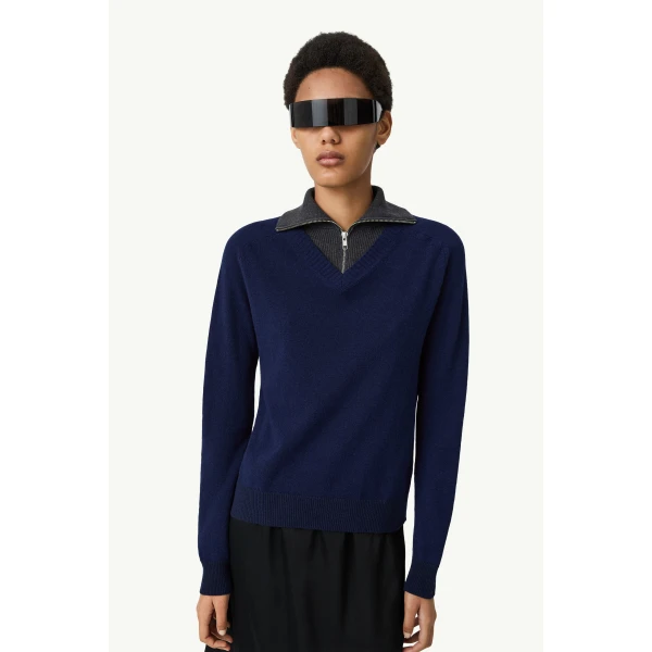 MM6 Maison Margiela Multi Neckline Knit Jumper in Navy, view 5 | Sweaters | Luxury Shoes 