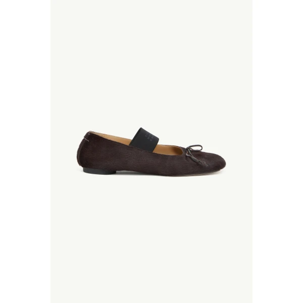 MM6 Maison Margiela Numeric Elastic Ballerinas in Ponyhair in Tapenade, view 2 | Flats | Luxury Shoes 