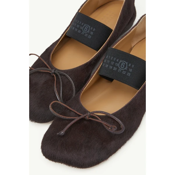 MM6 Maison Margiela Numeric Elastic Ballerinas in Ponyhair in Tapenade, view 5 | Flats | Luxury Shoes 