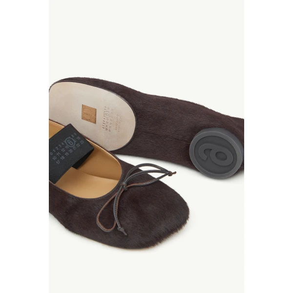 MM6 Maison Margiela Numeric Elastic Ballerinas in Ponyhair in Tapenade, view 6 | Flats | Luxury Shoes 