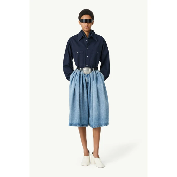 MM6 Maison Margiela Numeric Embroidery Denim Shorts in Blue, view 2 | Denim Shorts | Luxury Shoes 