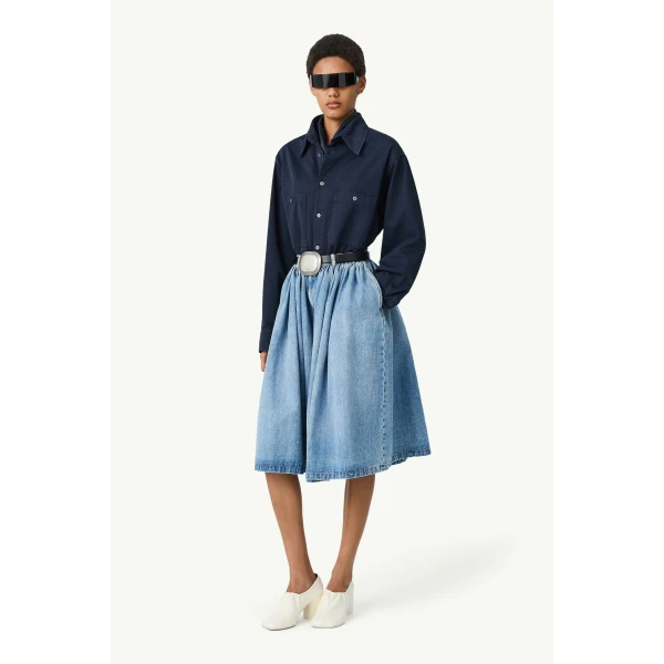 MM6 Maison Margiela Numeric Embroidery Denim Shorts in Blue, view 3 | Denim Shorts | Luxury Shoes 