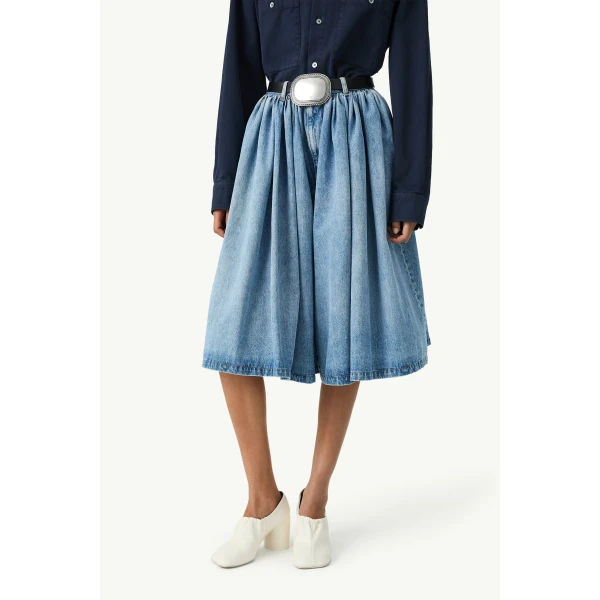 MM6 Maison Margiela Numeric Embroidery Denim Shorts in Blue, view 5 | Denim Shorts | Luxury Shoes 