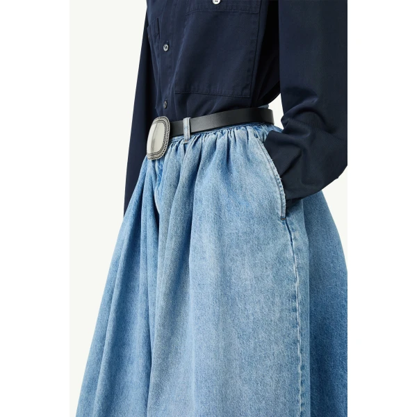 MM6 Maison Margiela Numeric Embroidery Denim Shorts in Blue, view 6 | Denim Shorts | Luxury Shoes 