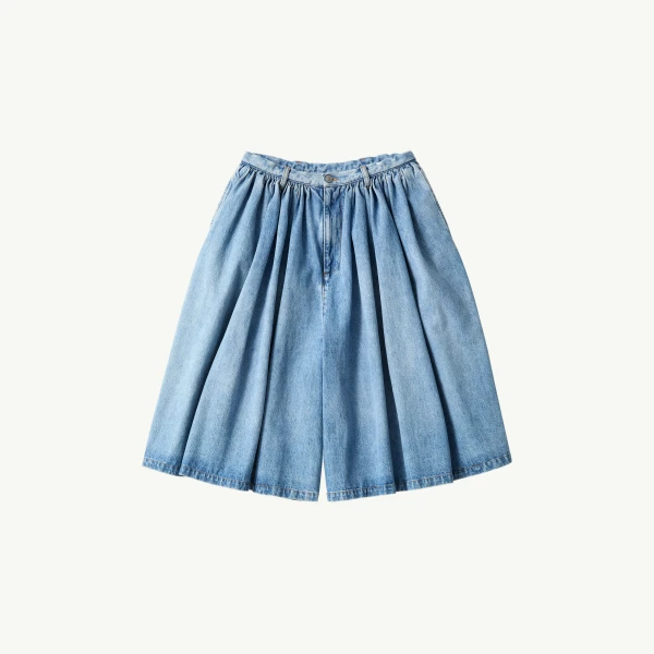 Numeric Embroidery Denim Shorts in Blue