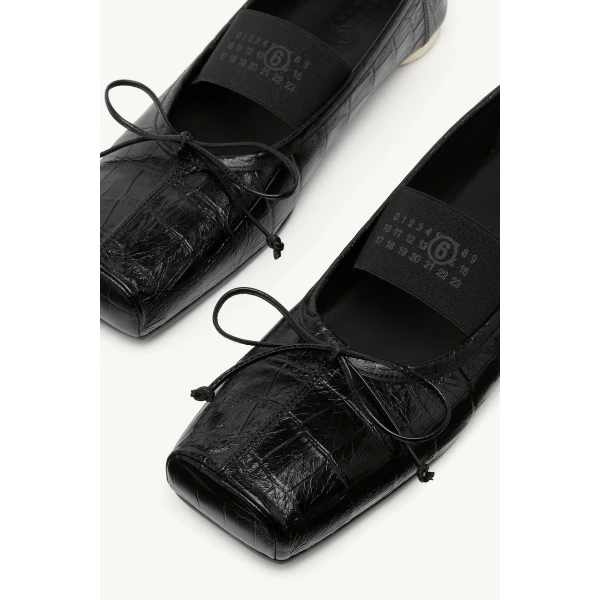 MM6 Maison Margiela Numeric Square-Toe Ballerinas in Black, view 5 | Flats | Luxury Shoes 