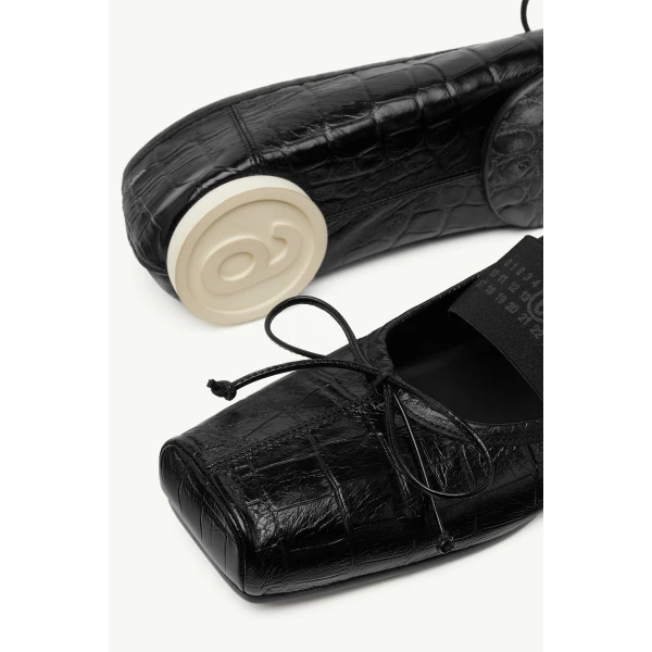 MM6 Maison Margiela Numeric Square-Toe Ballerinas in Black, view 6 | Flats | Luxury Shoes 