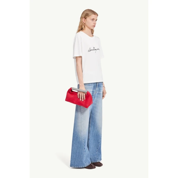 MM6 Maison Margiela Overdyed Handwritten-Print T-Shirt in White, view 3 | T-shirts | Luxury Shoes 