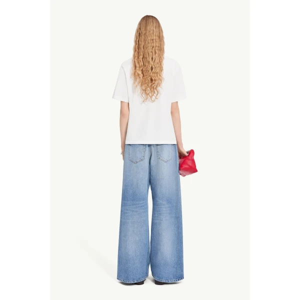 MM6 Maison Margiela Overdyed Handwritten-Print T-Shirt in White, view 4 | T-shirts | Luxury Shoes 