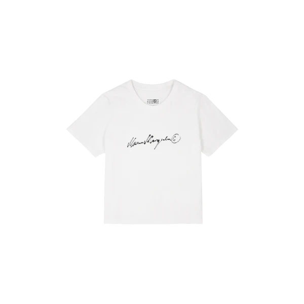 MM6 Maison Margiela Overdyed Handwritten-Print T-Shirt in White | T-shirts | Luxury Shoes 