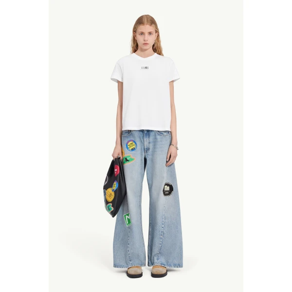 MM6 Maison Margiela Overdyed Jersey T-Shirt in White, view 2 | T-shirts | Luxury Shoes 