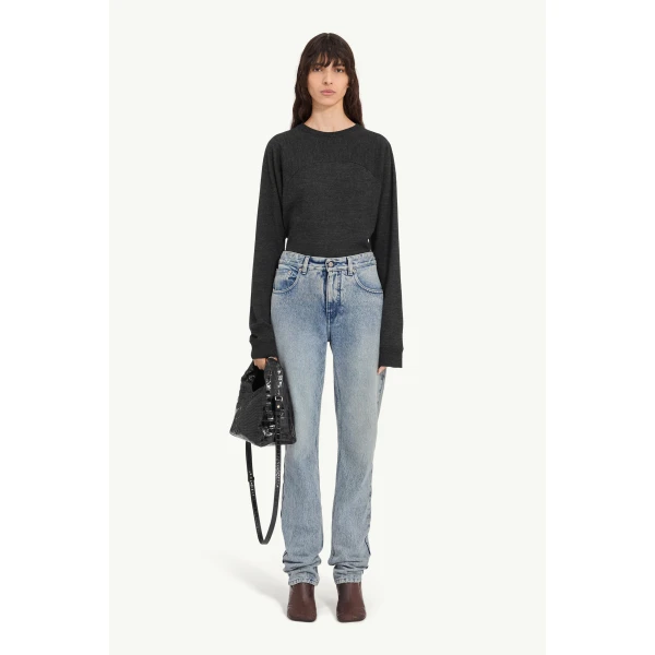 MM6 Maison Margiela Overlocked Straight-Leg Jeans in Light Blue, view 2 | Denim | Luxury Shoes 