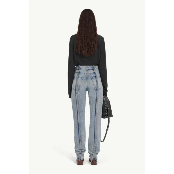 MM6 Maison Margiela Overlocked Straight-Leg Jeans in Light Blue, view 4 | Denim | Luxury Shoes 