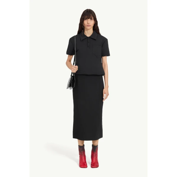 MM6 Maison Margiela Padded Polo Top in Black, view 2 | Short Sleeved | Luxury Shoes 