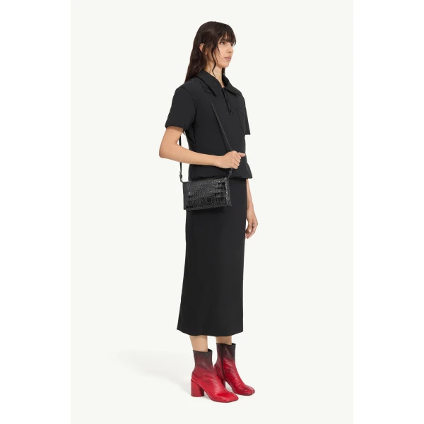 MM6 Maison Margiela Padded Polo Top in Black, view 3 | Short Sleeved | Luxury Shoes 