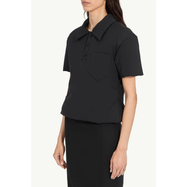 MM6 Maison Margiela Padded Polo Top in Black, view 5 | Short Sleeved | Luxury Shoes 