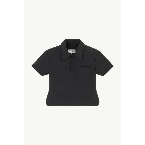 MM6 Maison Margiela Padded Polo Top in Black, view 6 | Short Sleeved | Luxury Shoes 