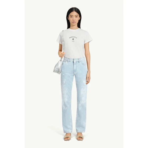 MM6 Maison Margiela Painted Straight-Leg Jeans in Light Blue, view 2 | Denim | Luxury Shoes 