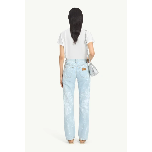 MM6 Maison Margiela Painted Straight-Leg Jeans in Light Blue, view 4 | Denim | Luxury Shoes 