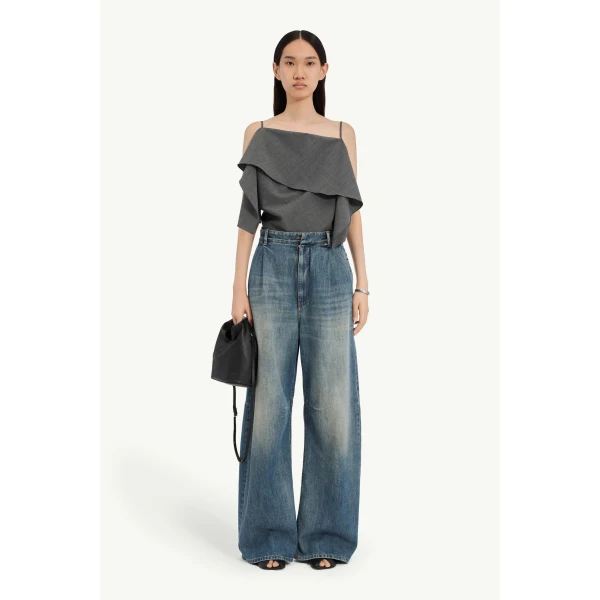 MM6 Maison Margiela Panelled Wide-Leg Jeans in Blue, view 2 | Denim | Luxury Shoes 