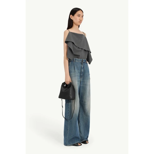 MM6 Maison Margiela Panelled Wide-Leg Jeans in Blue, view 3 | Denim | Luxury Shoes 
