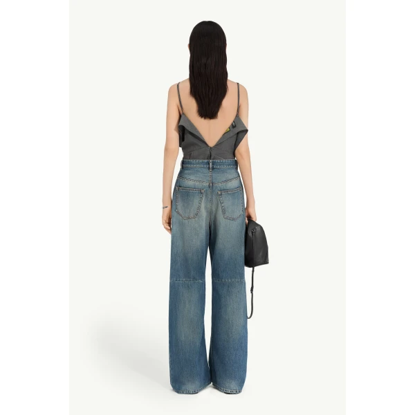MM6 Maison Margiela Panelled Wide-Leg Jeans in Blue, view 4 | Denim | Luxury Shoes 