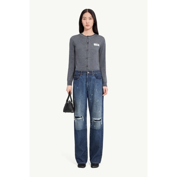 MM6 Maison Margiela Patchwork Barrel-Leg Jeans in Blue, view 2 | Denim | Luxury Shoes 