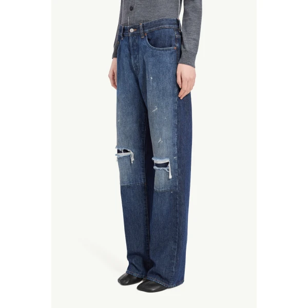 MM6 Maison Margiela Patchwork Barrel-Leg Jeans in Blue, view 5 | Denim | Luxury Shoes 