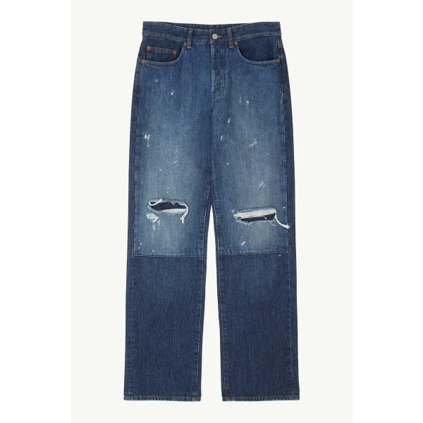 MM6 Maison Margiela Patchwork Barrel-Leg Jeans in Blue, view 6 | Denim | Luxury Shoes 