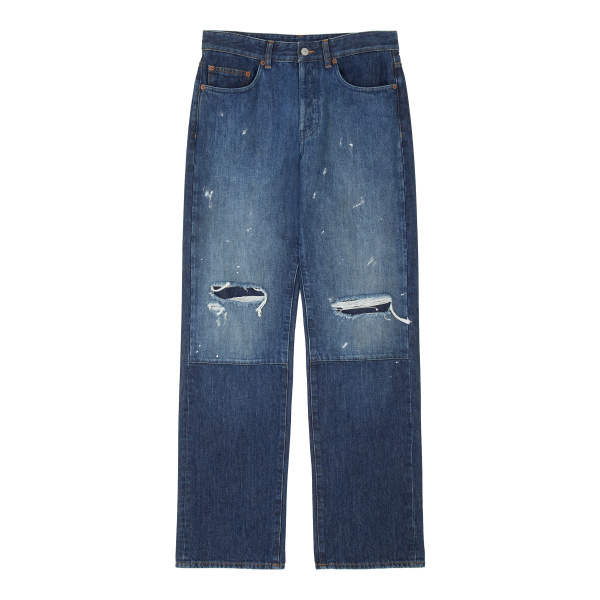 MM6 Maison Margiela Patchwork Barrel-Leg Jeans in Blue | Denim | Luxury Shoes 