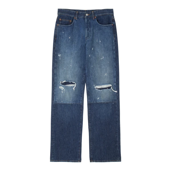 MM6 Maison Margiela Patchwork Barrel-Leg Jeans in Blue | Denim | Luxury Shoes 
