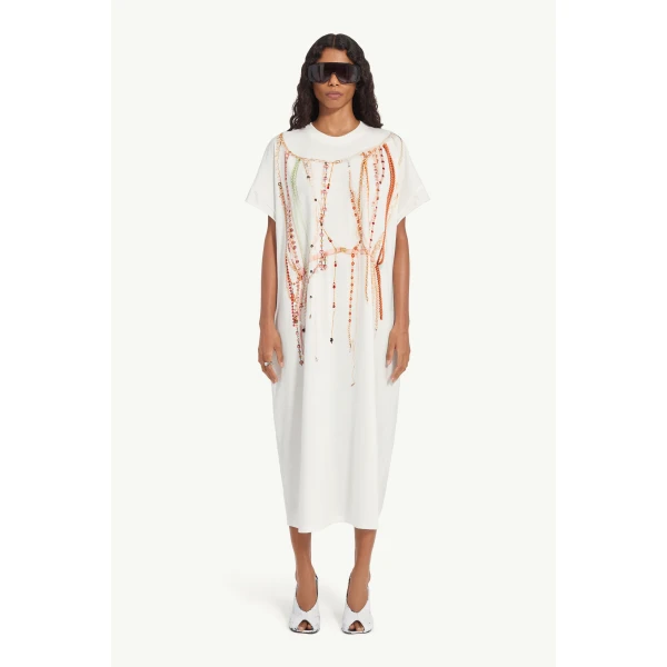 MM6 Maison Margiela Pearl Jersey Dress in White, view 2 | Maxi Dresses | Luxury Shoes 