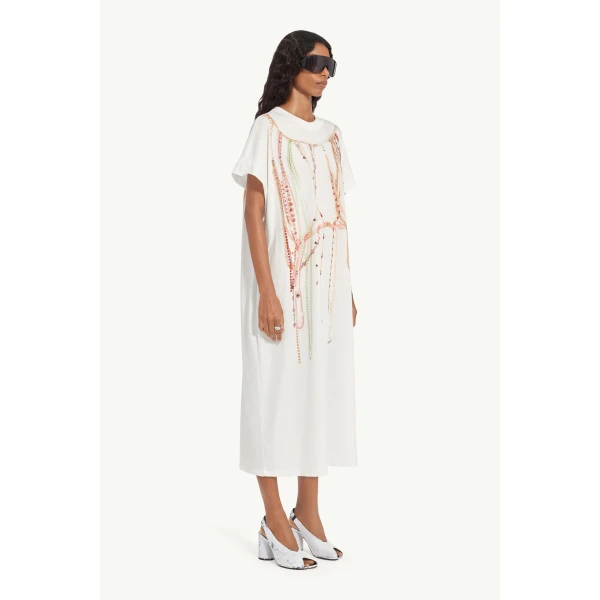 MM6 Maison Margiela Pearl Jersey Dress in White, view 3 | Maxi Dresses | Luxury Shoes 