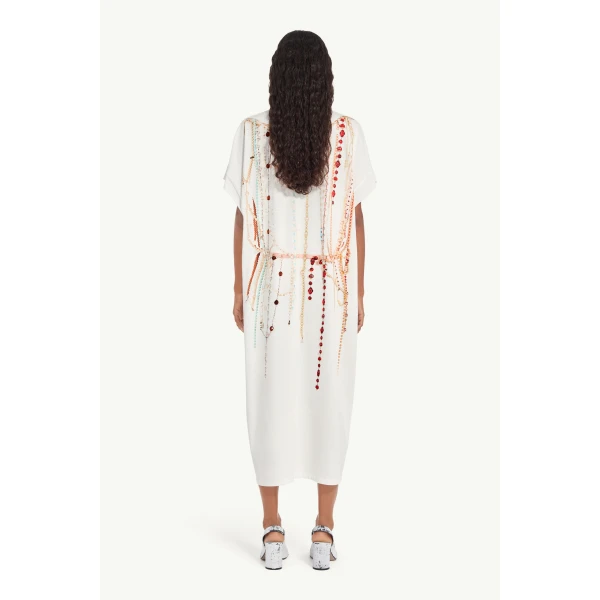 MM6 Maison Margiela Pearl Jersey Dress in White, view 4 | Maxi Dresses | Luxury Shoes 