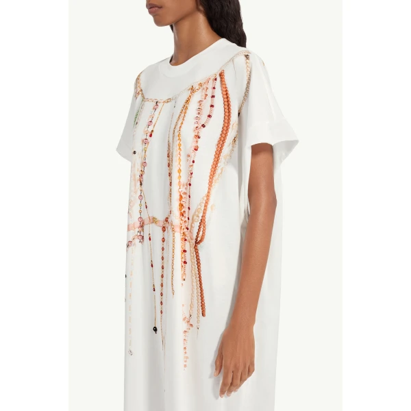 MM6 Maison Margiela Pearl Jersey Dress in White, view 5 | Maxi Dresses | Luxury Shoes 