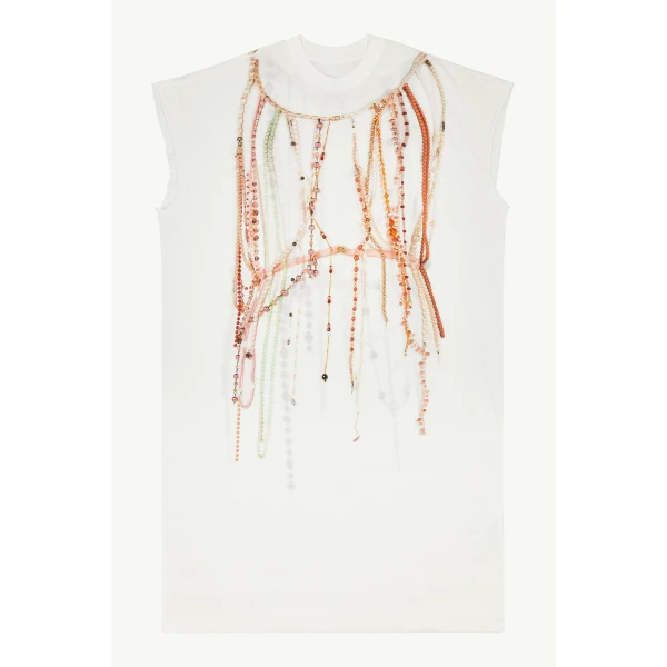 MM6 Maison Margiela Pearl Jersey Dress in White, view 6 | Maxi Dresses | Luxury Shoes 