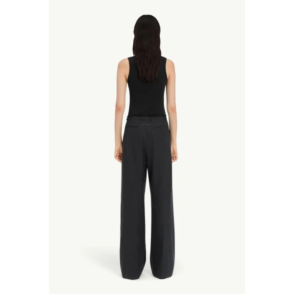 MM6 Maison Margiela Pinstripe Wool Wide-Leg Trousers in Black, view 4 | Wide leg pants | Luxury Shoes 