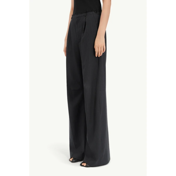 MM6 Maison Margiela Pinstripe Wool Wide-Leg Trousers in Black, view 5 | Wide leg pants | Luxury Shoes 
